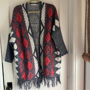 Miracle Oversized Knit Cardigan southwest pattern with fringe size xs